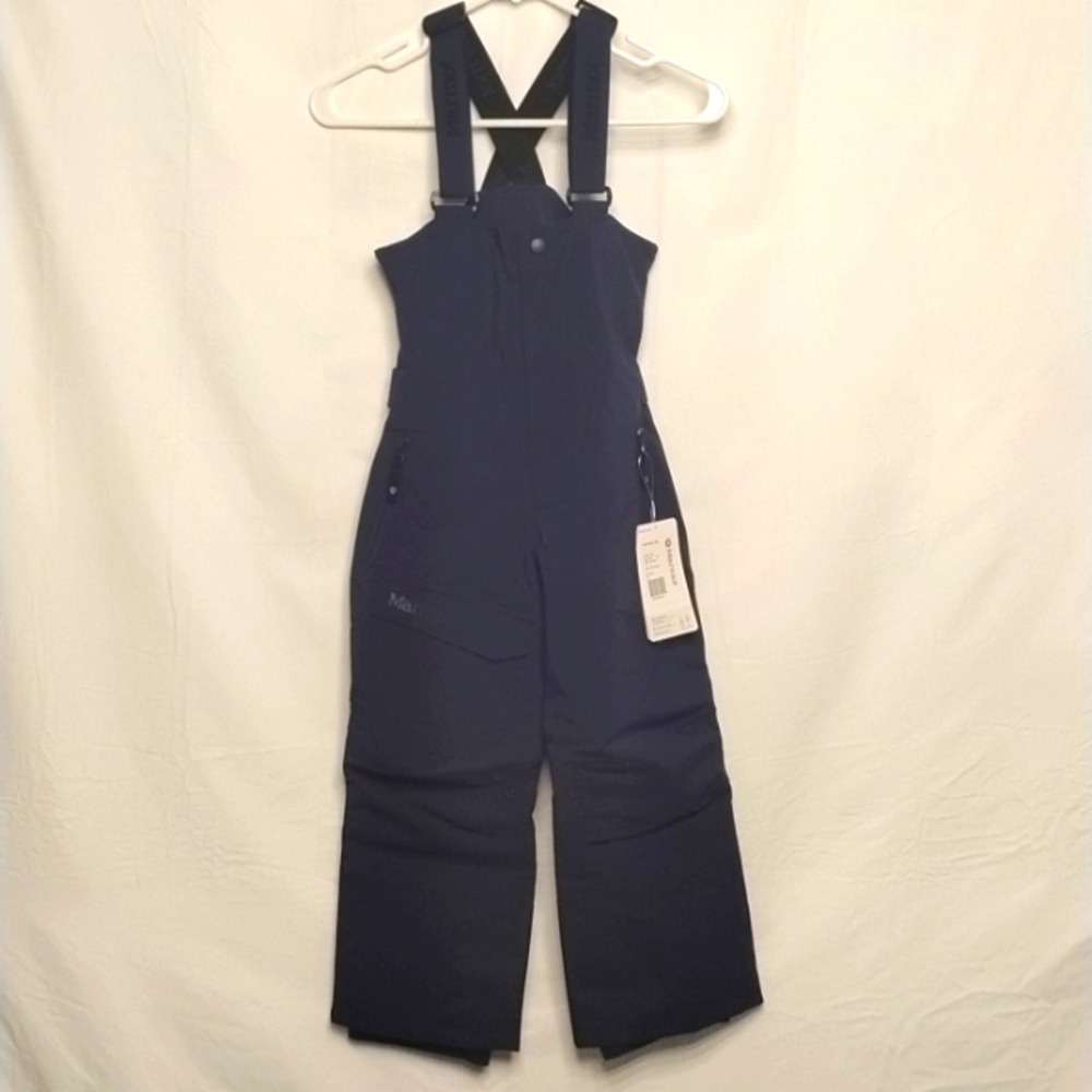 Marmot kids small blue rosco bib snowpants can lengthen for multi years use